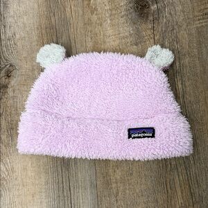 Patagonia Light Pink Fuzzy Hat with Ears baby